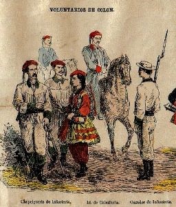 Figura 10. Batallón de Colón o de Txapelgorris como era conocido. España, hacia 1870. (fuente: Ramón A. Guirao)